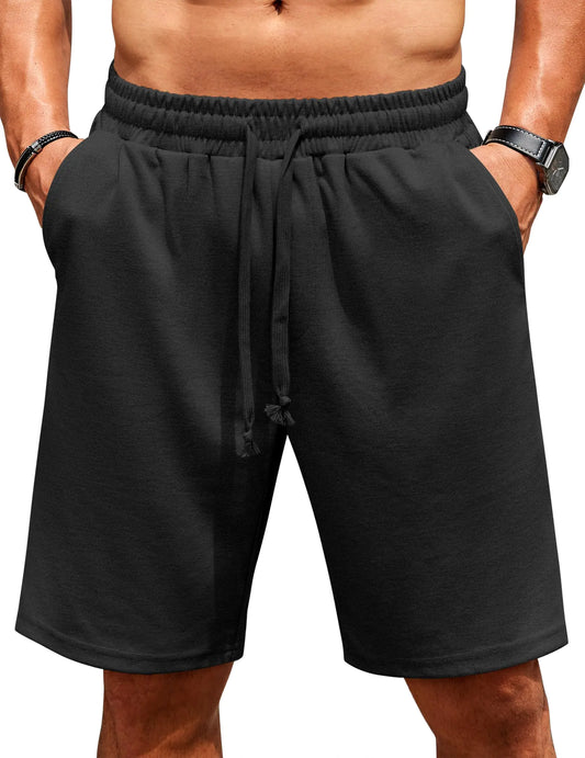 COOFANDY Men Flat Front Shorts Stretch Drawstring Shorts Casual Loose Fit Shorts Black